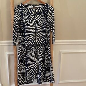 J. McLaughlin Navy and White Animal Patterned Dress with Draw String Waist